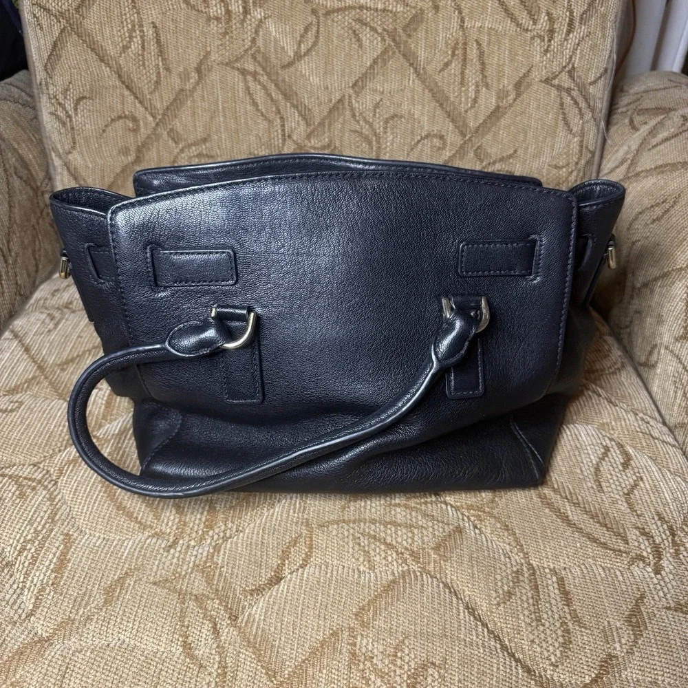 Michael Kors Black‎ Leather Hamilton Traveler LG Satchel Tote Houlder Bag